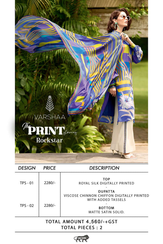 Varsha The Print Stories Rockstar Silk Dress Material - Amrah Wholesale