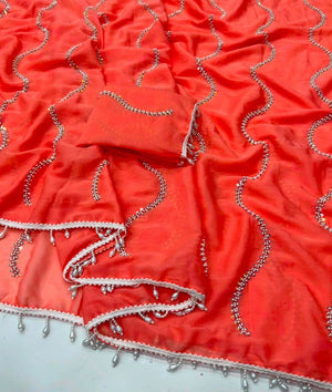 Vast 2 Star Georgette Beads Work Saree Set