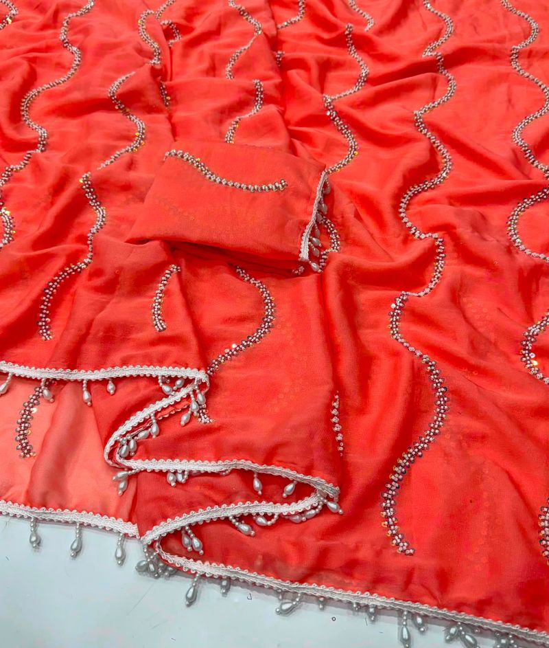 Vast 2 Star Georgette Beads Work Saree Set