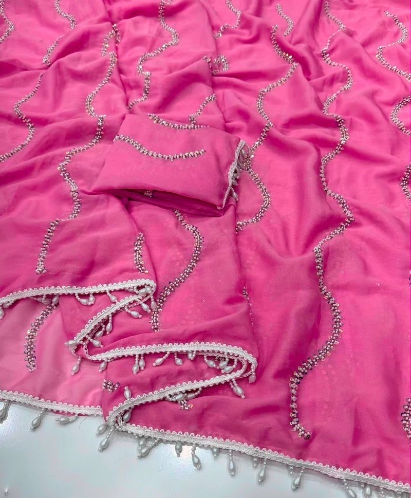Vast 2 Star Georgette Beads Work Saree Set