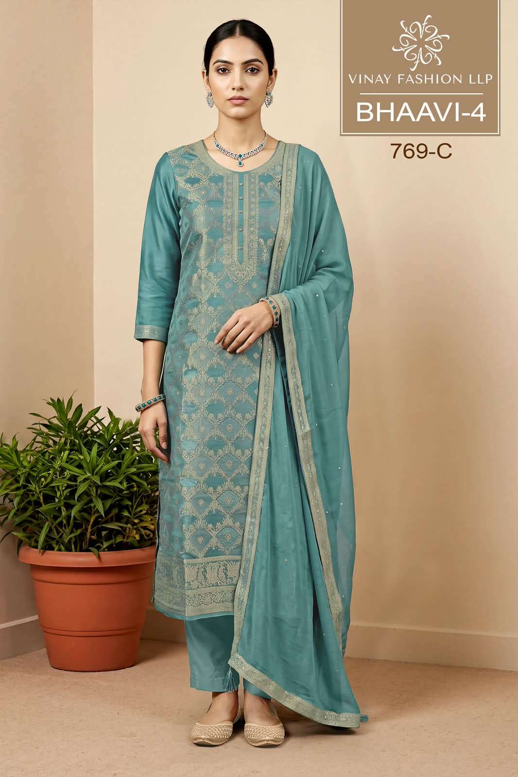 Vinay Fashion Bhaavi Vol 4 Russian Silk Handwork Dress Material