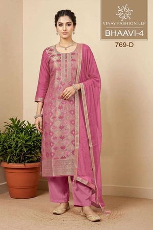 Vinay Fashion Bhaavi Vol 4 Russian Silk Handwork Dress Material