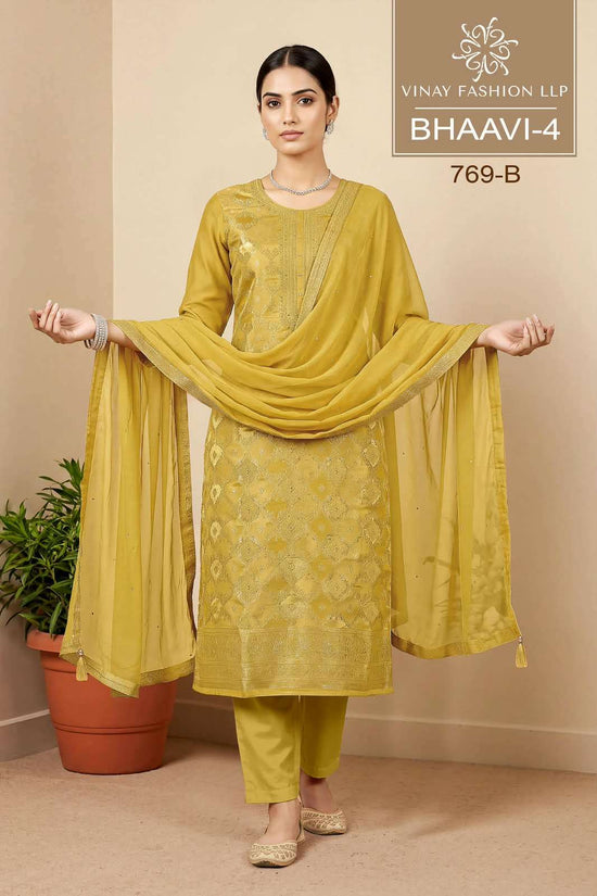 Vinay Fashion Bhaavi Vol 4 Russian Silk Handwork Dress Material