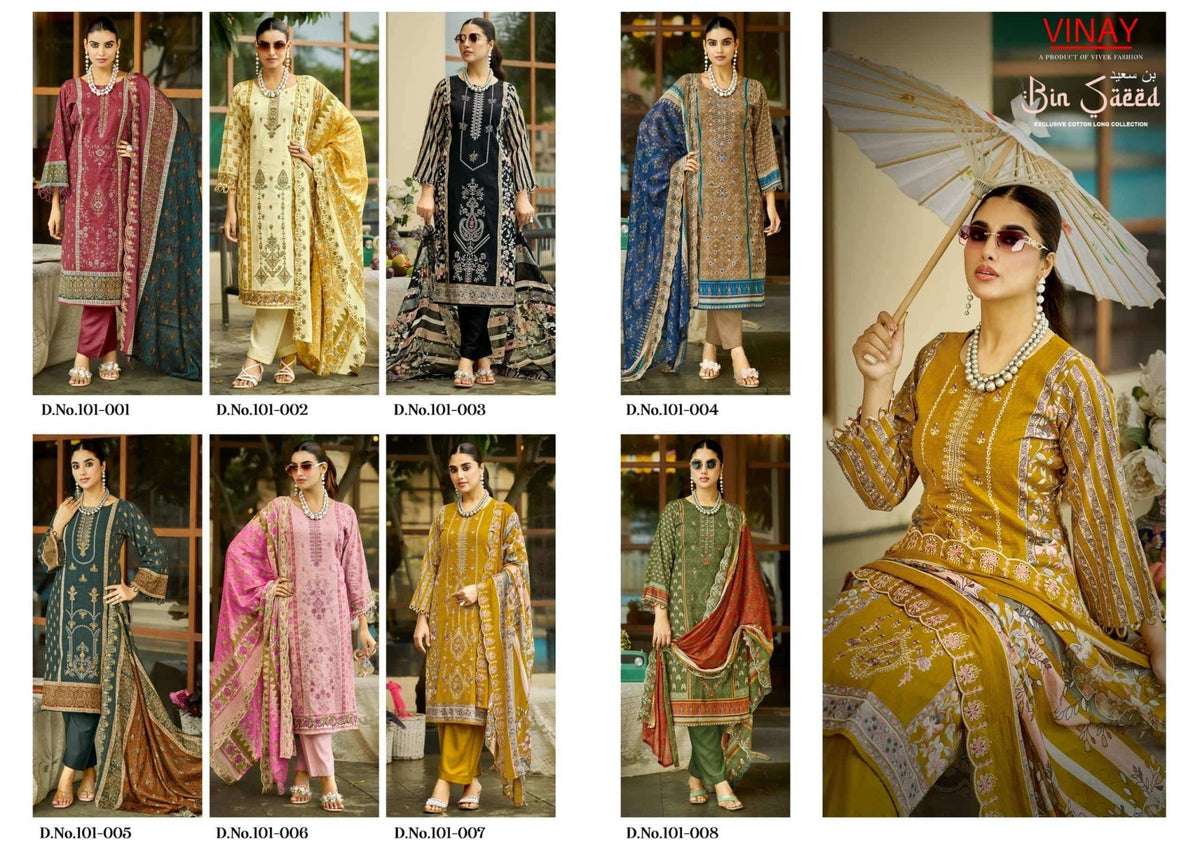 Vinay Fashion Bin Saeed Vol 1 Pure Cambric Cotton Dress Material - Amrah Wholesale