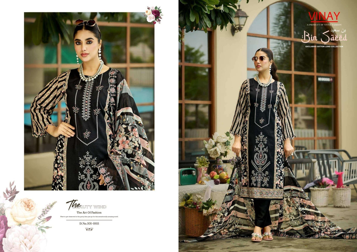 Vinay Fashion Bin Saeed Vol 1 Pure Cambric Cotton Dress Material - Amrah Wholesale