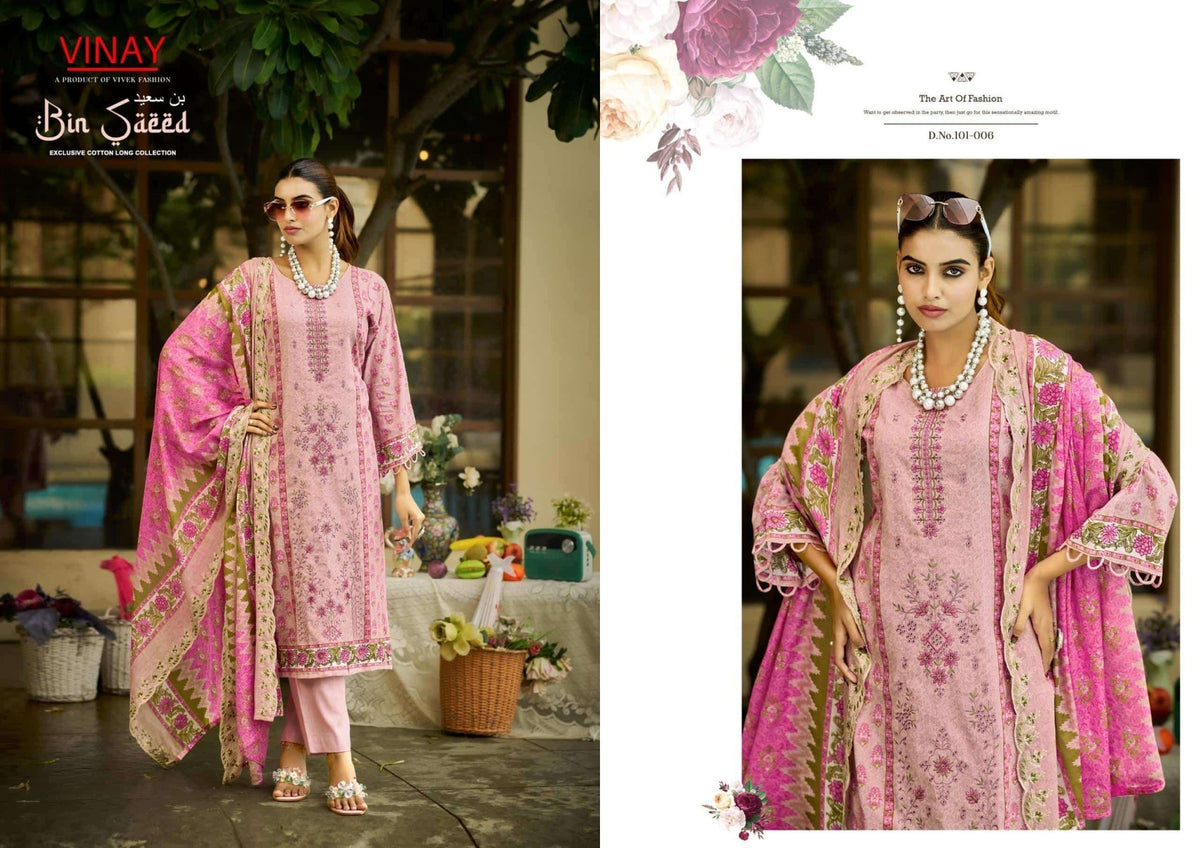 Vinay Fashion Bin Saeed Vol 1 Pure Cambric Cotton Dress Material - Amrah Wholesale