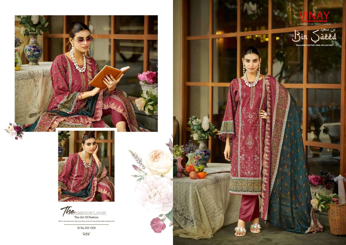 Vinay Fashion Bin Saeed Vol 1 Pure Cambric Cotton Dress Material - Amrah Wholesale