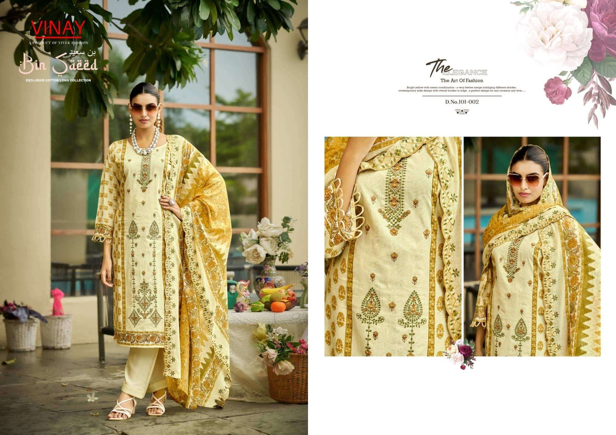 Vinay Fashion Bin Saeed Vol 1 Pure Cambric Cotton Dress Material - Amrah Wholesale