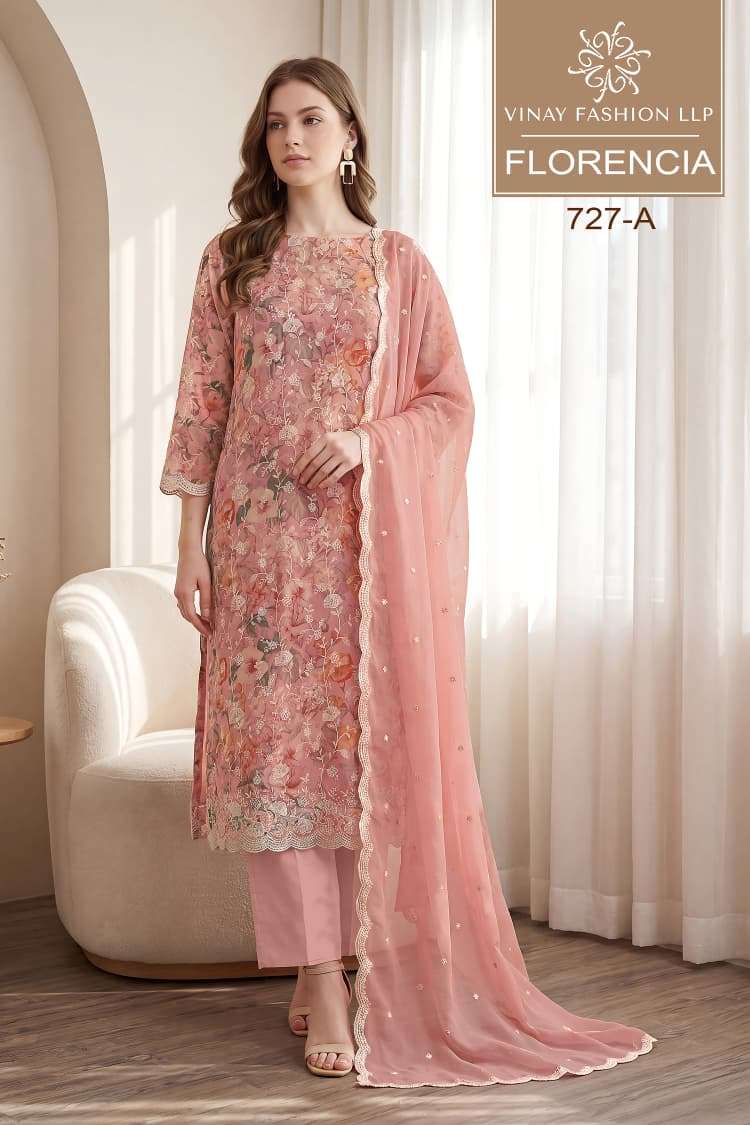 Vinay Fashion Florencia Crystal Organza Embroidered Dress Material