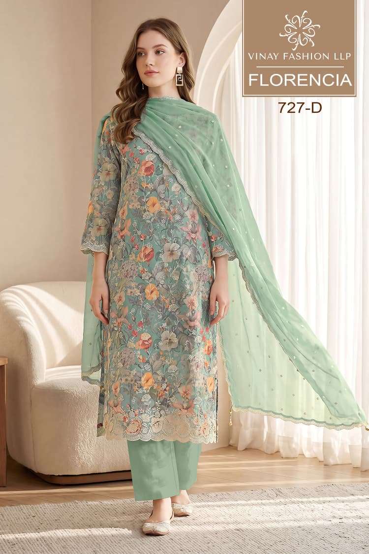 Vinay Fashion Florencia Crystal Organza Embroidered Dress Material