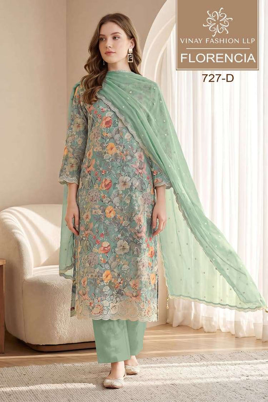 Vinay Fashion Florencia Crystal Organza Embroidered Dress Material