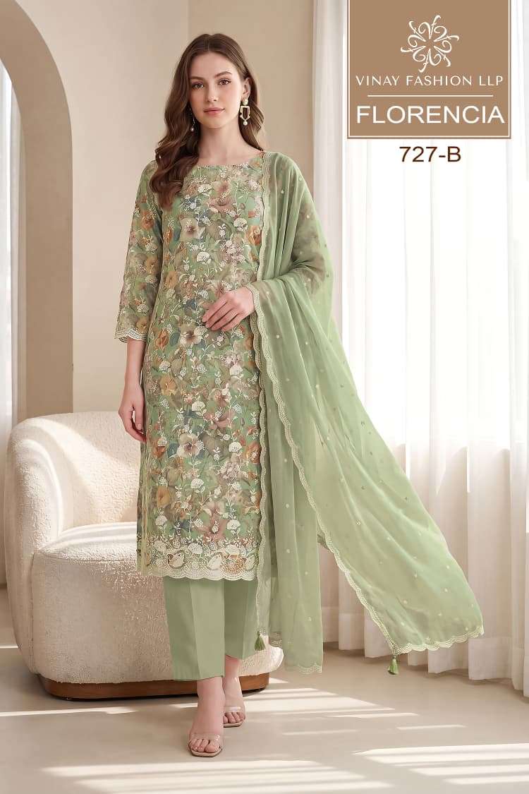 Vinay Fashion Florencia Crystal Organza Embroidered Dress Material