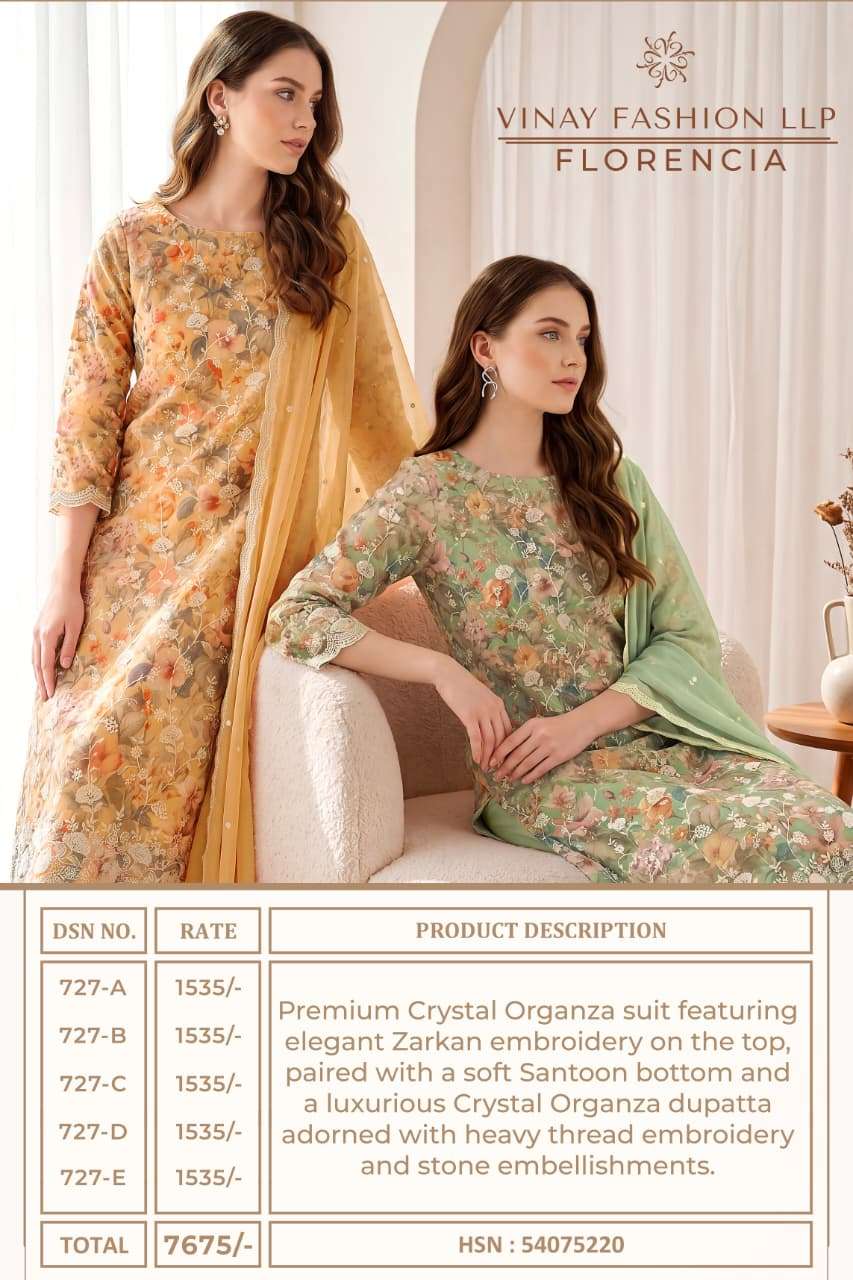 Vinay Fashion Florencia Crystal Organza Embroidered Dress Material