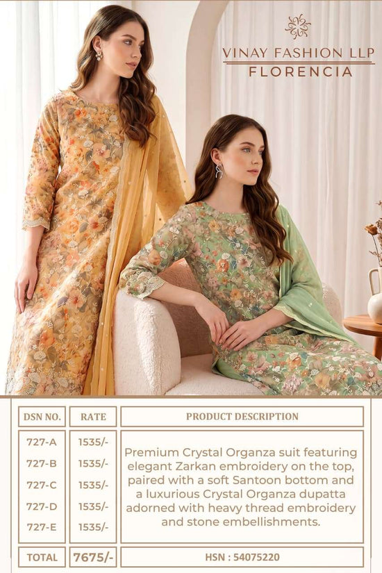 Vinay Fashion Florencia Crystal Organza Embroidered Dress Material
