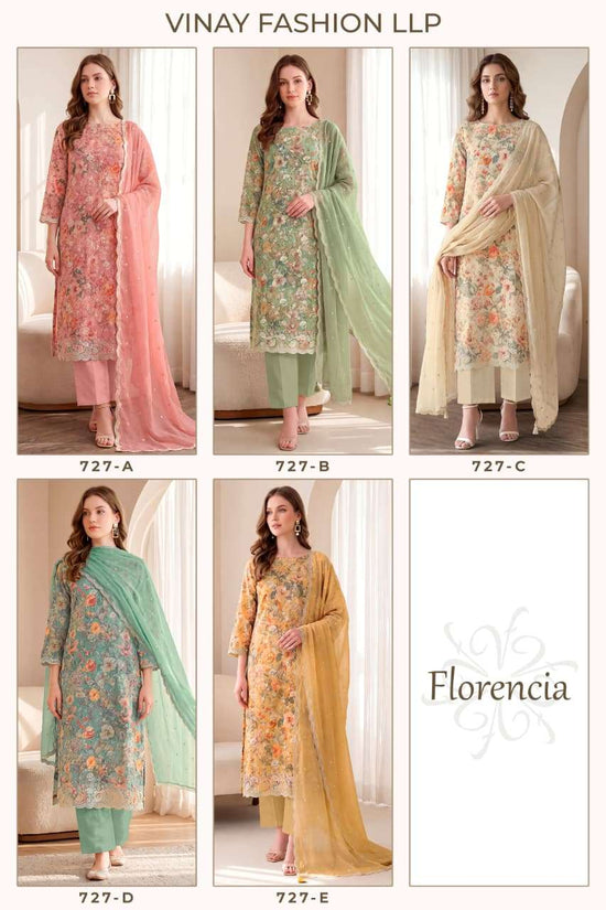 Vinay Fashion Florencia Crystal Organza Embroidered Dress Material