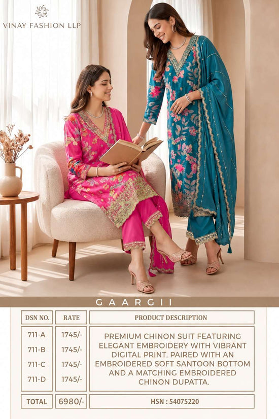 Vinay Fashion Gaargii Premium Chinon Embroidered Dress Material - Amrah Wholesale