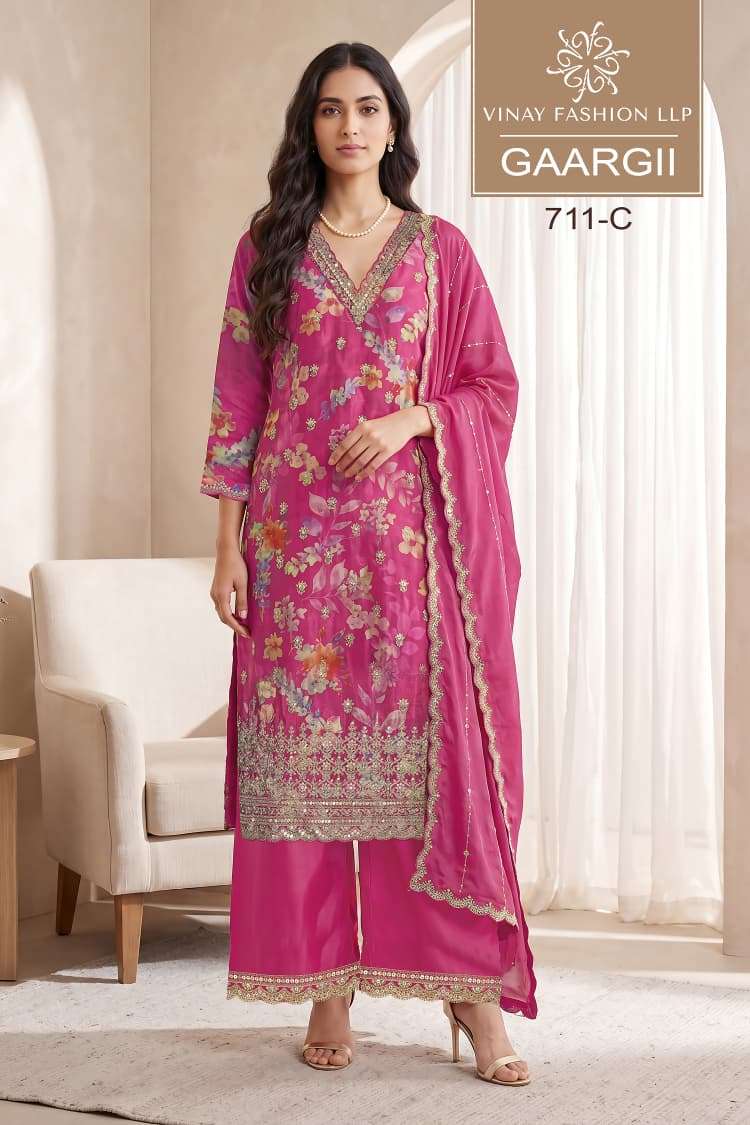 Vinay Fashion Gaargii Premium Chinon Embroidered Dress Material - Amrah Wholesale