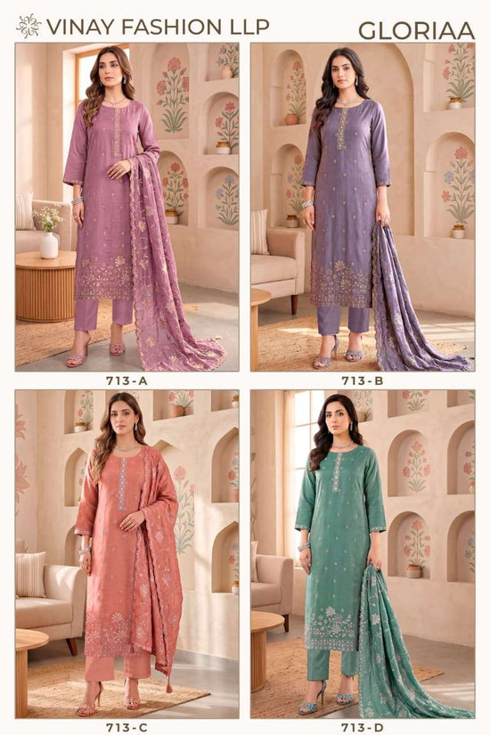 Vinay Fashion Gloriaaa Premium Gold Silk Embroidered Dress Material - Amrah Wholesale