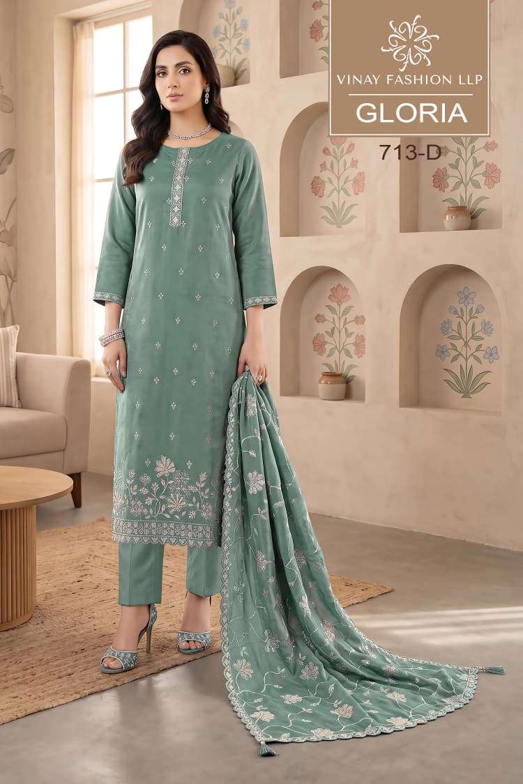 Vinay Fashion Gloriaaa Premium Gold Silk Embroidered Dress Material - Amrah Wholesale