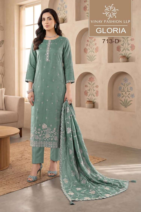 Vinay Fashion Gloriaaa Premium Gold Silk Embroidered Dress Material - Amrah Wholesale