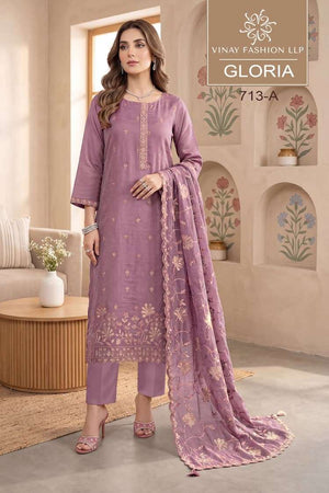 Vinay Fashion Gloriaaa Premium Gold Silk Embroidered Dress Material - Amrah Wholesale