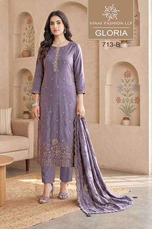 Vinay Fashion Gloriaaa Premium Gold Silk Embroidered Dress Material - Amrah Wholesale