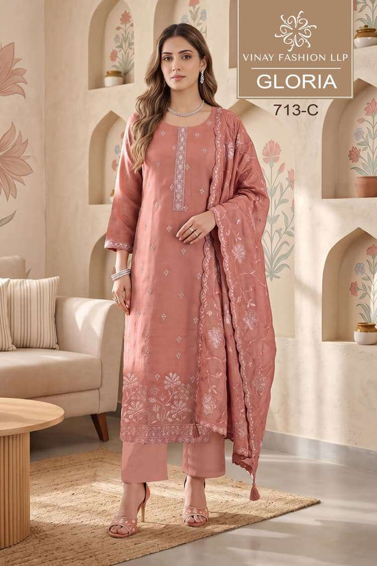 Vinay Fashion Gloriaaa Premium Gold Silk Embroidered Dress Material - Amrah Wholesale