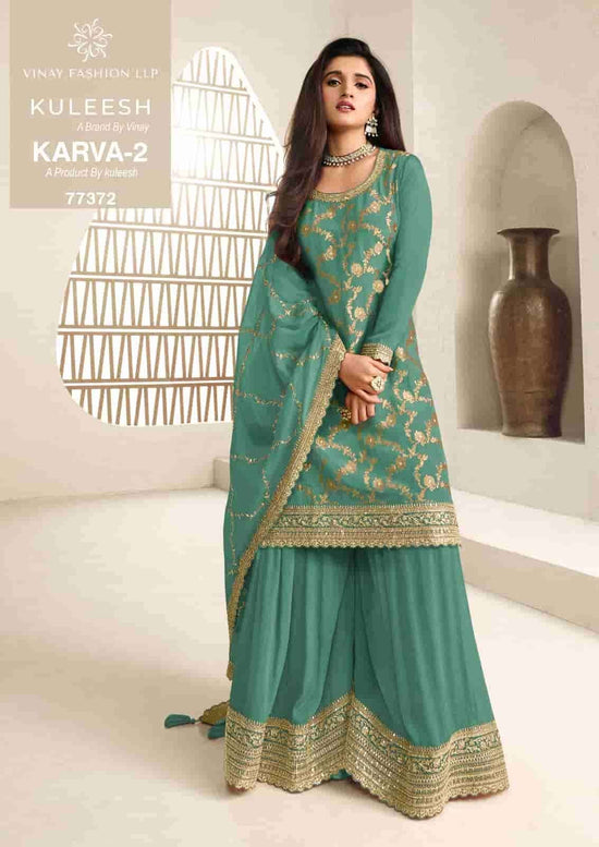 Vinay Fashion Karva Vol 2 Embroidered Chinon Jacquard Dress Material - Amrah Wholesale