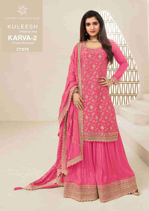 Vinay Fashion Karva Vol 2 Embroidered Chinon Jacquard Dress Material - Amrah Wholesale