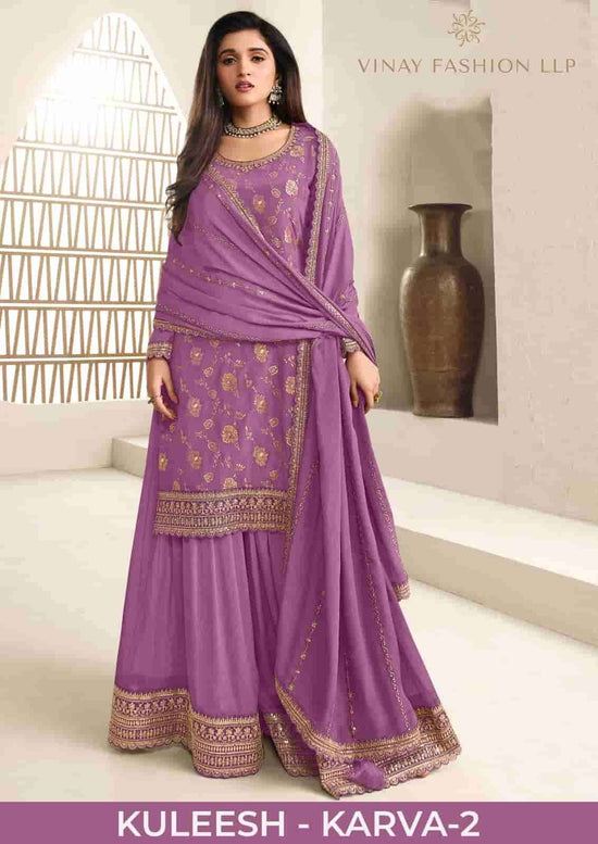 Vinay Fashion Karva Vol 2 Embroidered Chinon Jacquard Dress Material - Amrah Wholesale