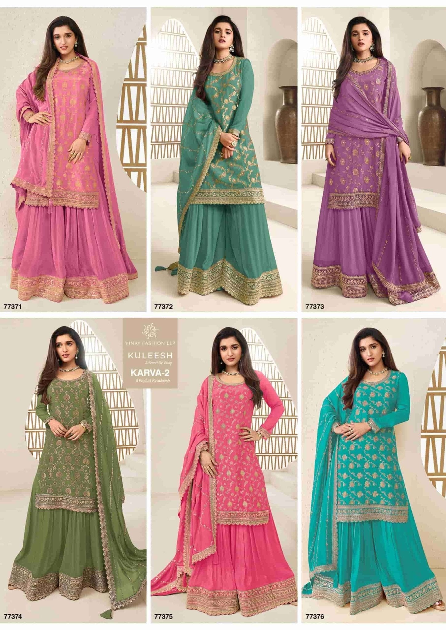 Vinay Fashion Karva Vol 2 Embroidered Chinon Jacquard Dress Material - Amrah Wholesale