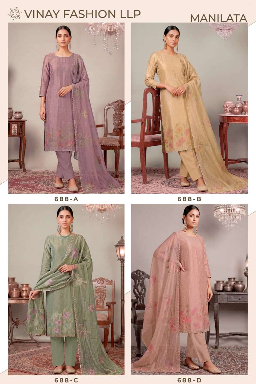 Vinay Fashion Manilata Premium Salsa Silk Designer Dress Material - Amrah Wholesale