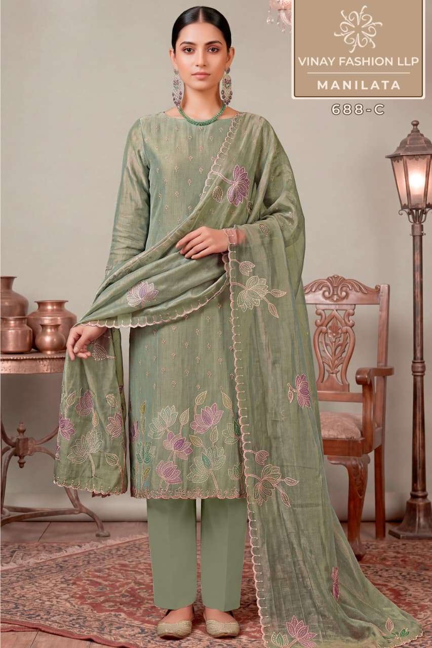 Vinay Fashion Manilata Premium Salsa Silk Designer Dress Material - Amrah Wholesale