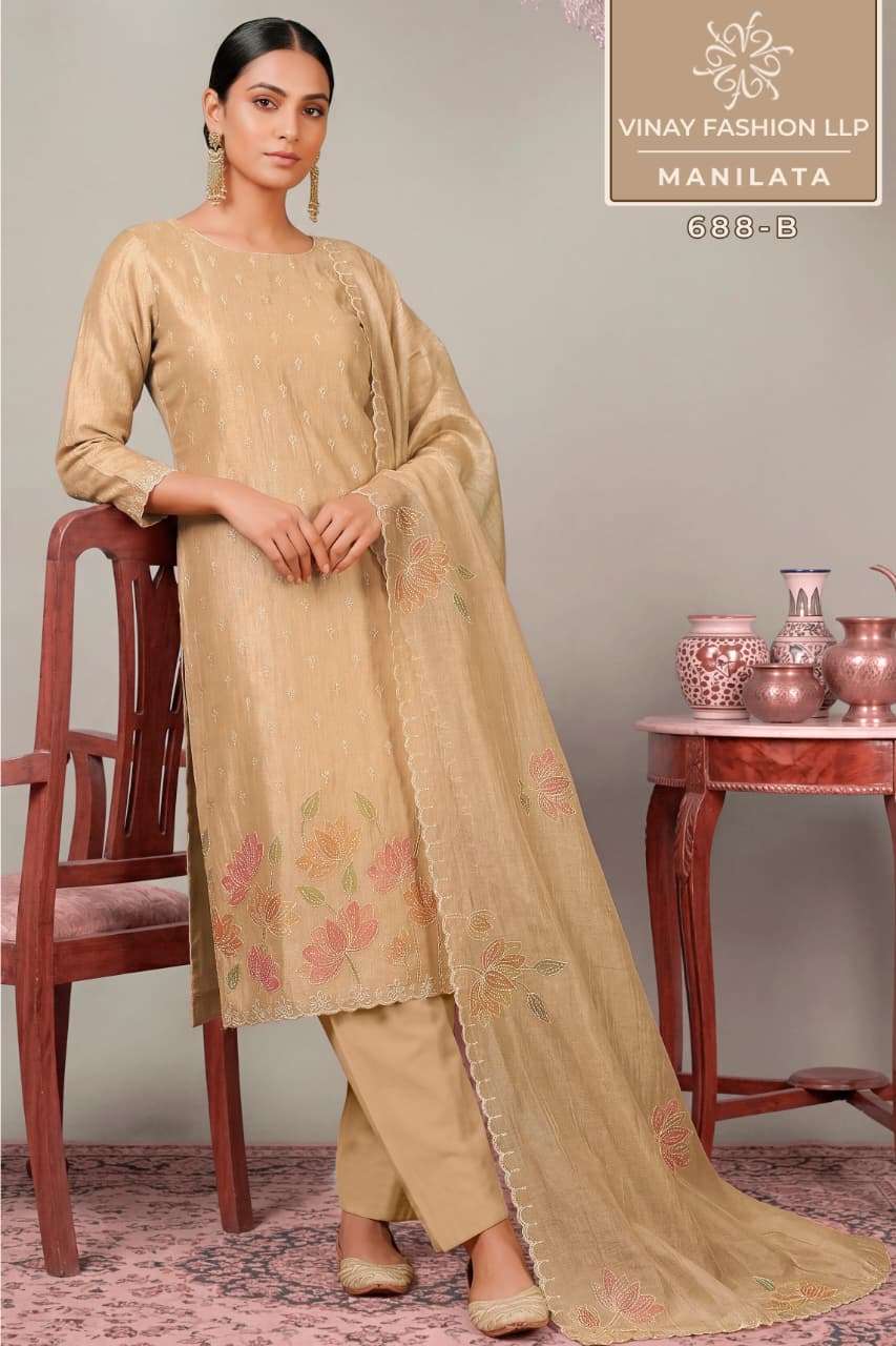 Vinay Fashion Manilata Premium Salsa Silk Designer Dress Material - Amrah Wholesale