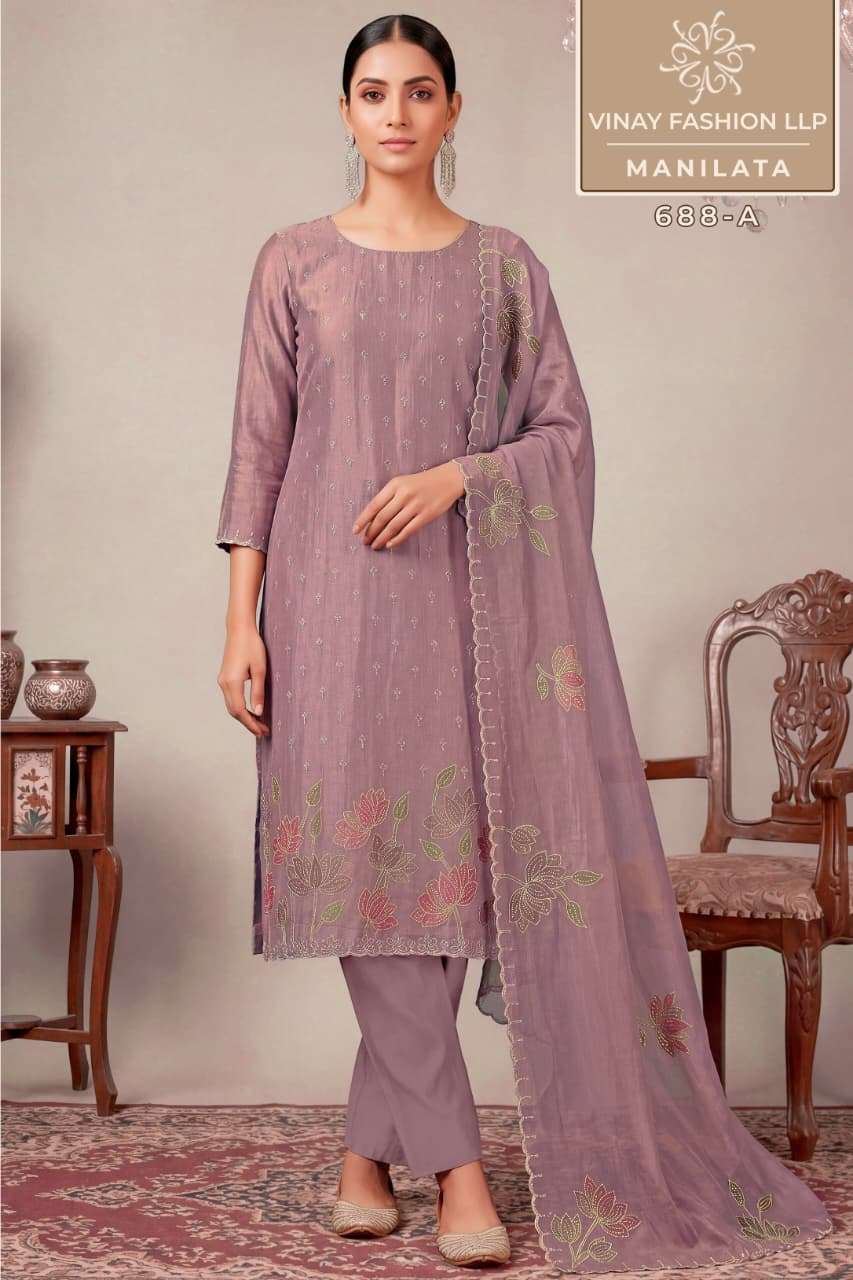 Vinay Fashion Manilata Premium Salsa Silk Designer Dress Material - Amrah Wholesale