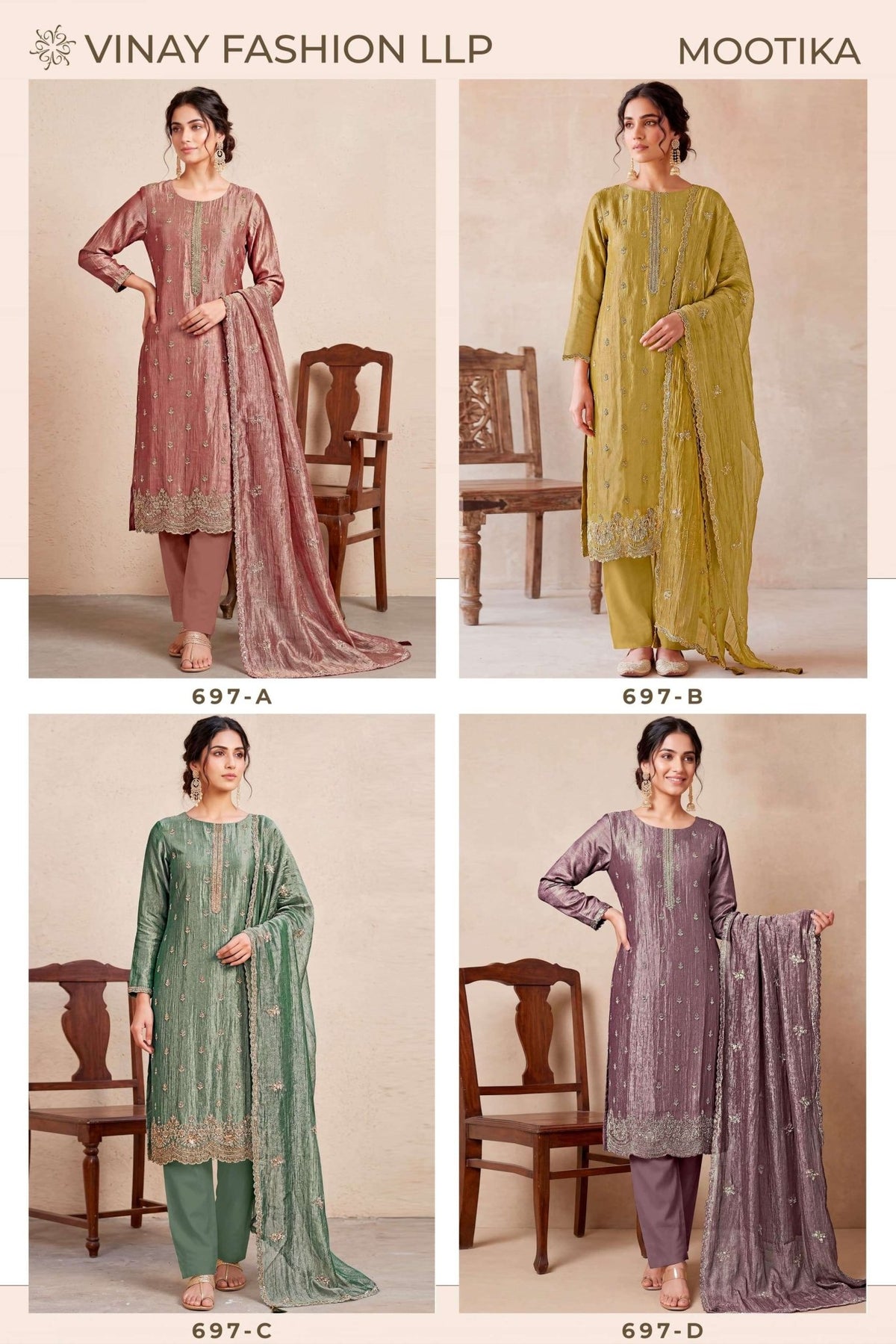 Vinay Fashion Motika Premium Salsa Crush Silk Designer Dress Material - Amrah Wholesale