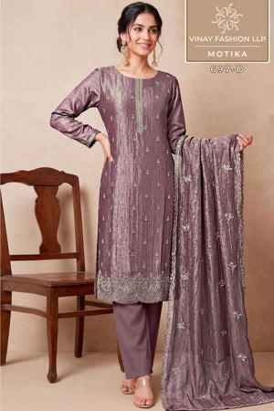 Vinay Fashion Motika Premium Salsa Crush Silk Designer Dress Material - Amrah Wholesale