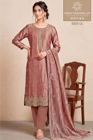 Vinay Fashion Motika Premium Salsa Crush Silk Designer Dress Material - Amrah Wholesale