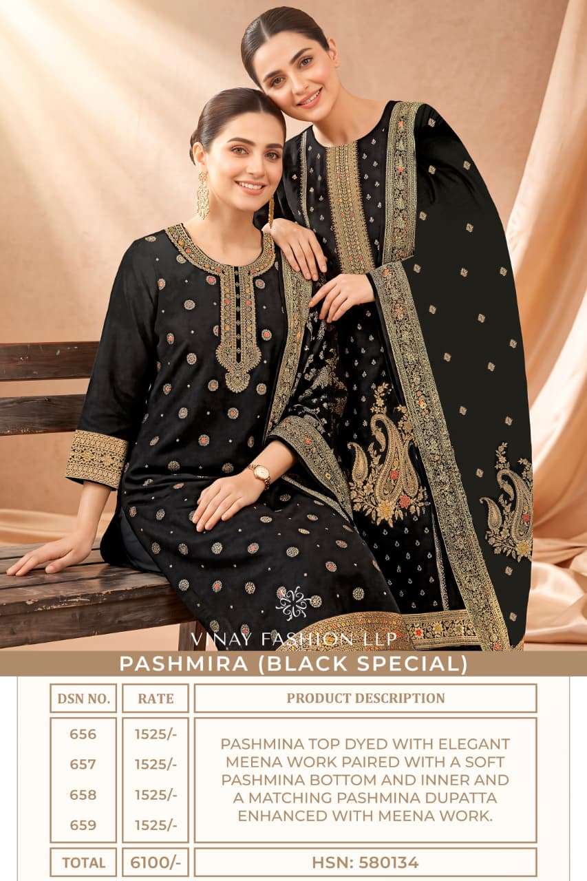 Vinay Fashion Pashmira Black Special Pashmina Suit Collection