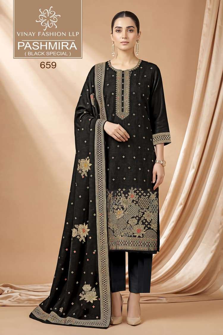 Vinay Fashion Pashmira Black Special Pashmina Suit Collection