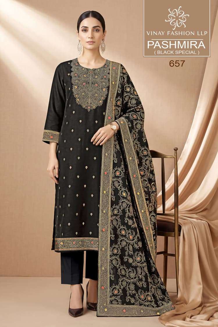 Vinay Fashion Pashmira Black Special Pashmina Suit Collection