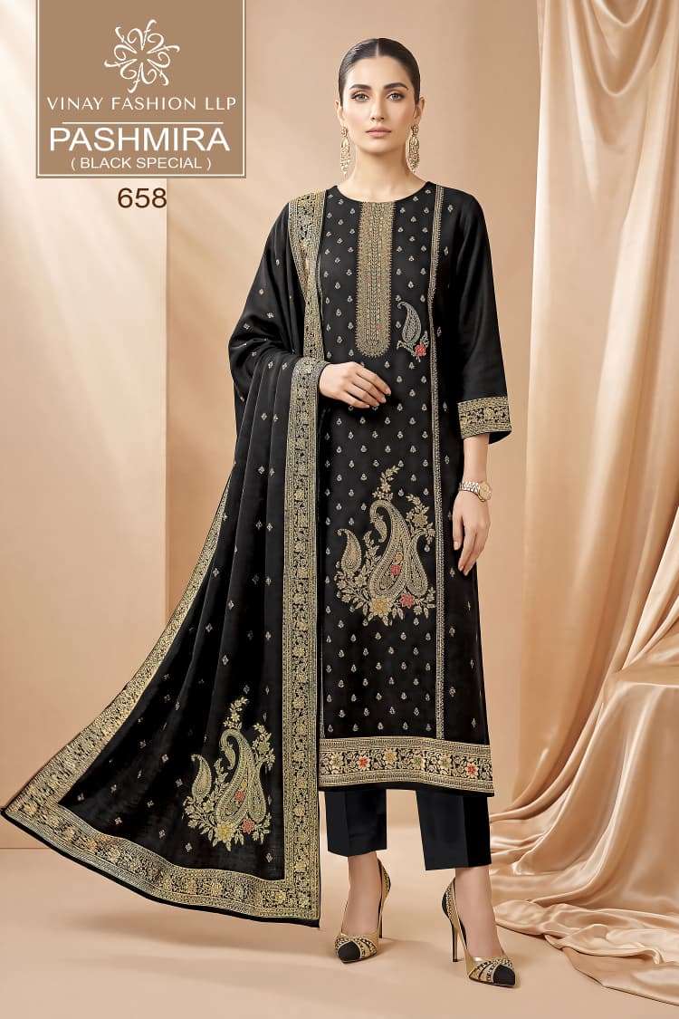Vinay Fashion Pashmira Black Special Pashmina Suit Collection