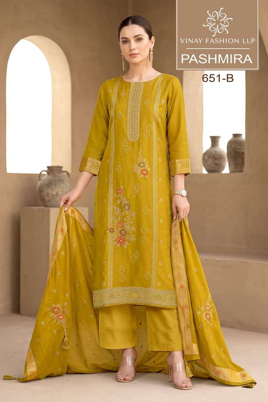 Vinay Fashion Pashmira Premium Pashmina Meena Work Dress Material