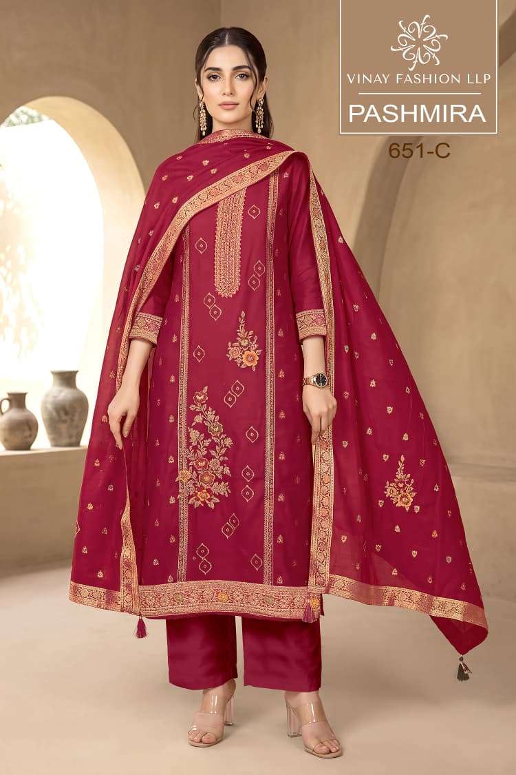 Vinay Fashion Pashmira Premium Pashmina Meena Work Dress Material