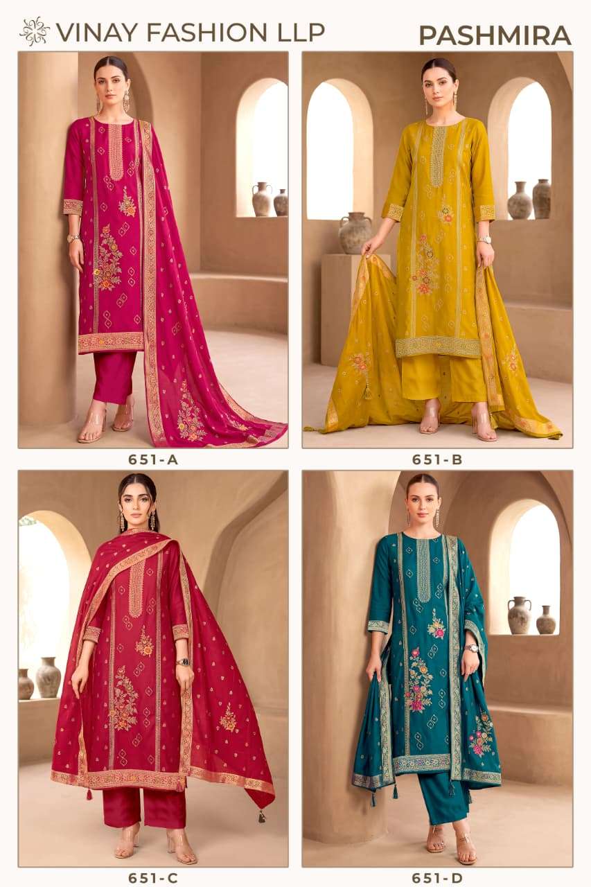 Vinay Fashion Pashmira Premium Pashmina Meena Work Dress Material