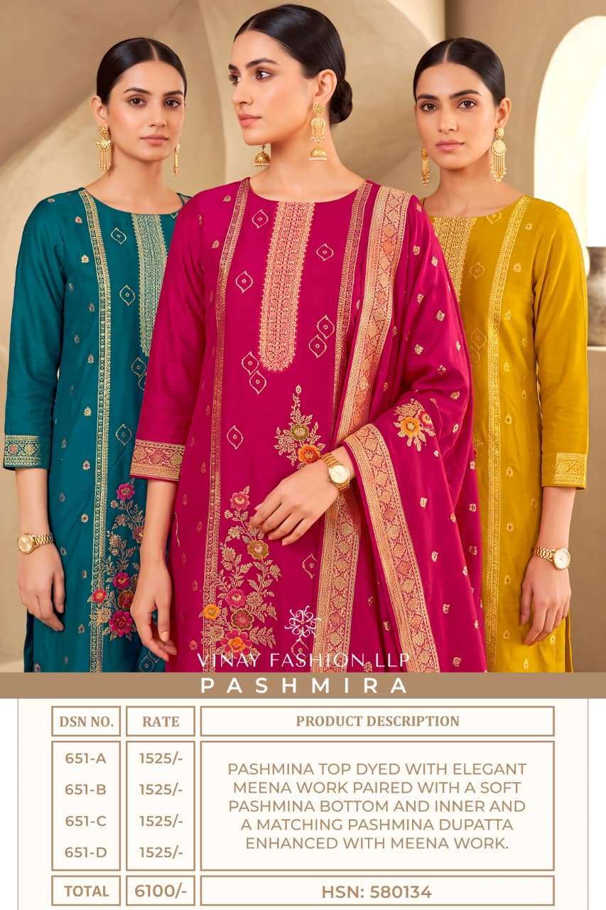Vinay Fashion Pashmira Premium Pashmina Meena Work Dress Material