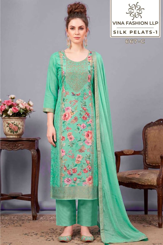 Vinay Fashion Silk Petals Russian Silk Dress Material Wholesale Surat India