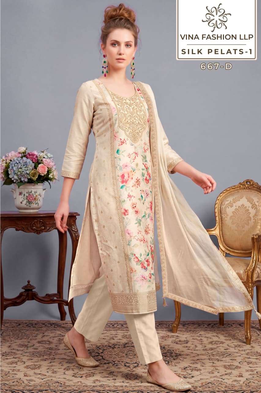 Vinay Fashion Silk Petals Russian Silk Dress Material Wholesale Surat India