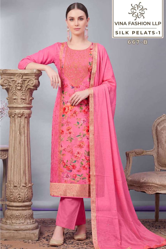 Vinay Fashion Silk Petals Russian Silk Dress Material Wholesale Surat India