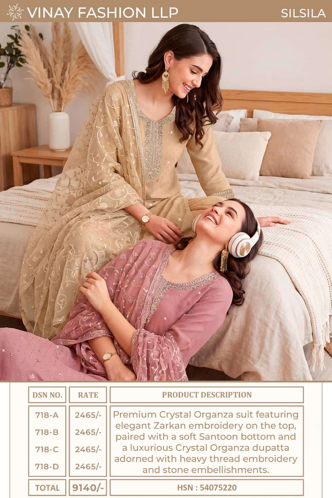 Vinay Fashion Silsila Crystal Organza Zarkan Suit